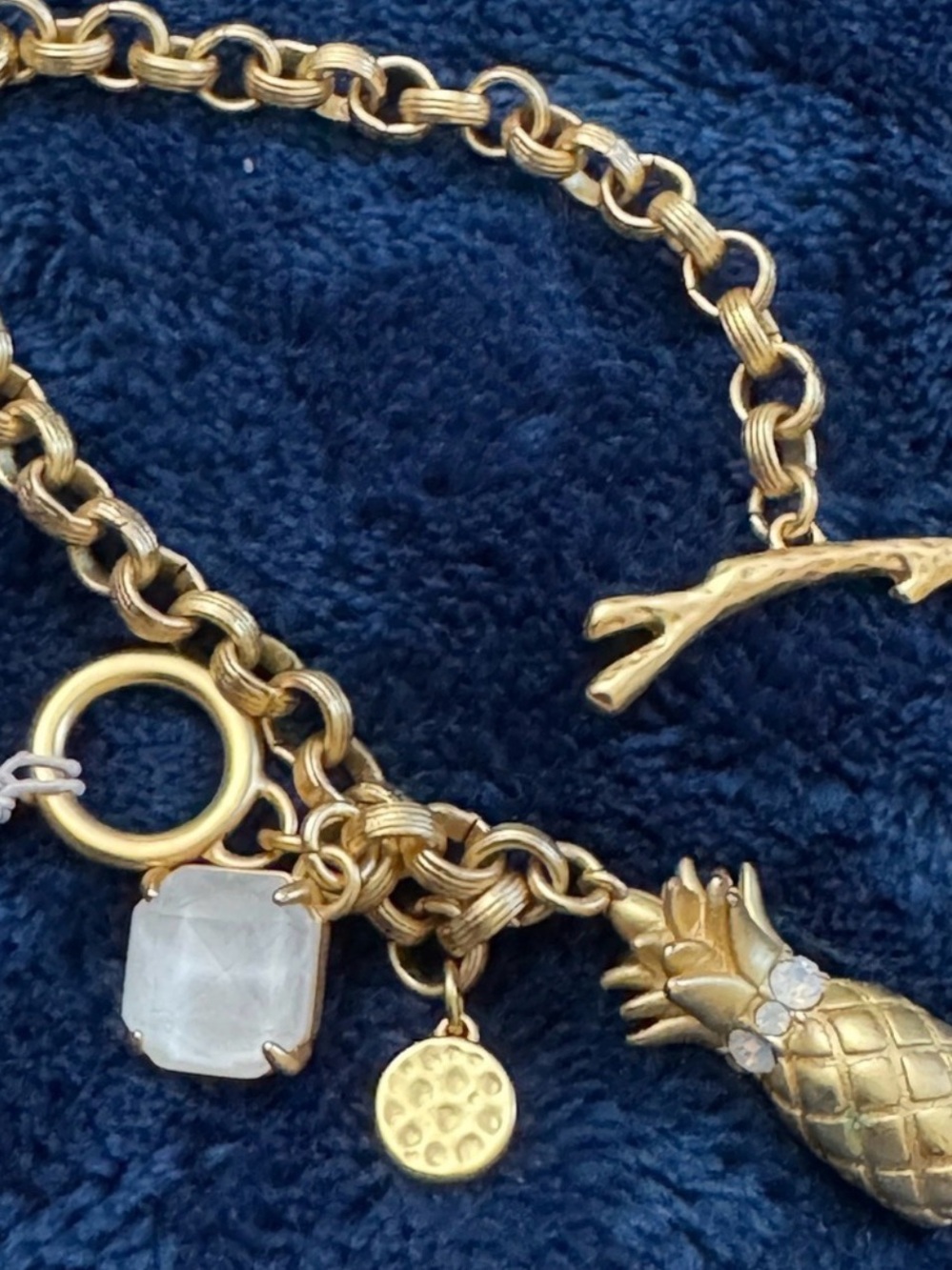 Spartina 449 Gold-Tone Pineapple Charm Bracelet with White Gem Accent